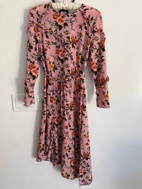 Topshop Pink Floral Ruffle Midi Dress Size 2 US / 6 UK